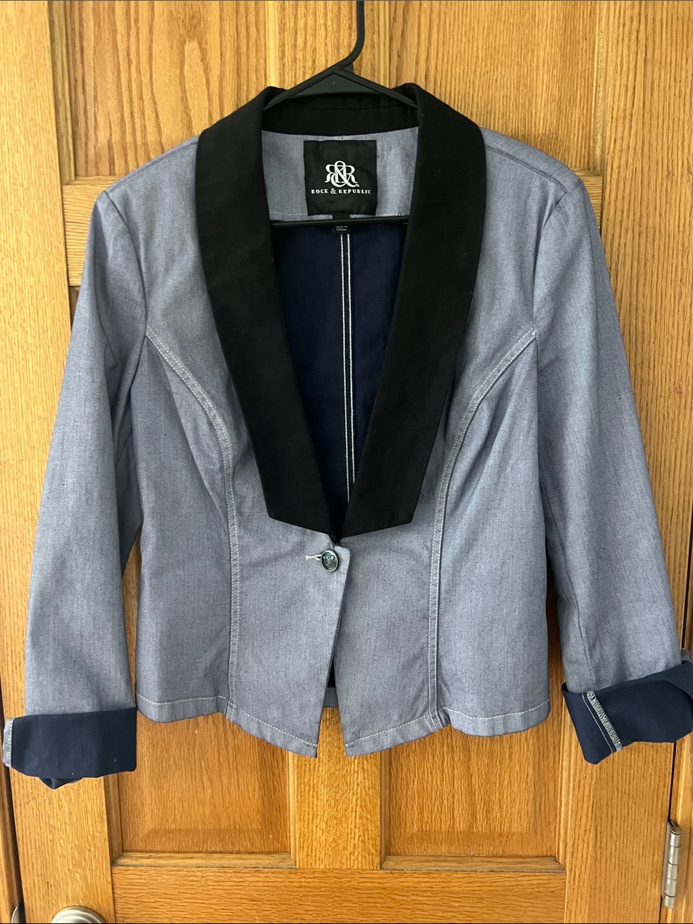 Rock & Republic Gray Blazer with Black Shawl Collar
